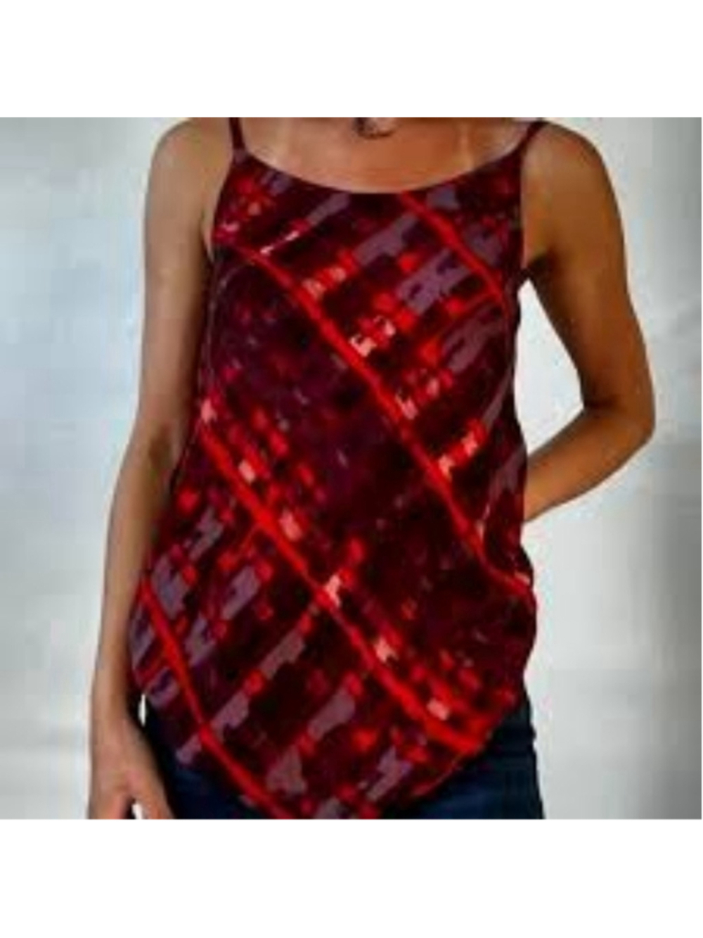 Cabi Red Purple Print Cherish Tank Blouse Small